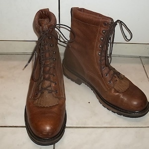 Rockige Stahlkappe Arbeitsstiefel: Dunkel-Beige Leder Schnürschuhe, US Männer 13 M