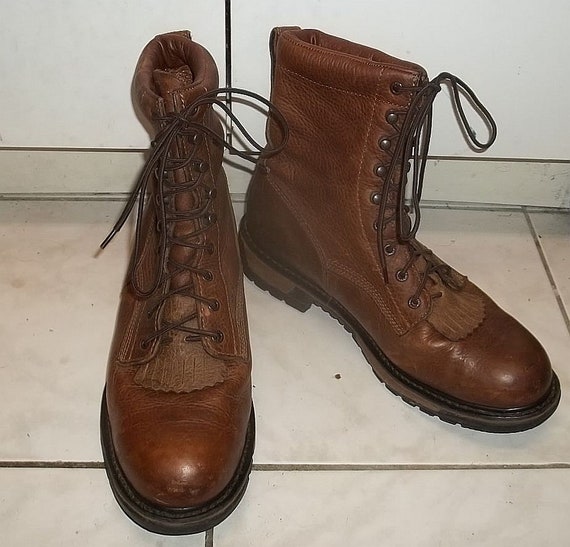 Rocky Work Boots Steel Toe Dark Tan Leather Lace up US Men display picture 3