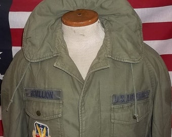 Vintage USAF Field Jacket with Hood: Vietnam Era Air Force Coat, Medium