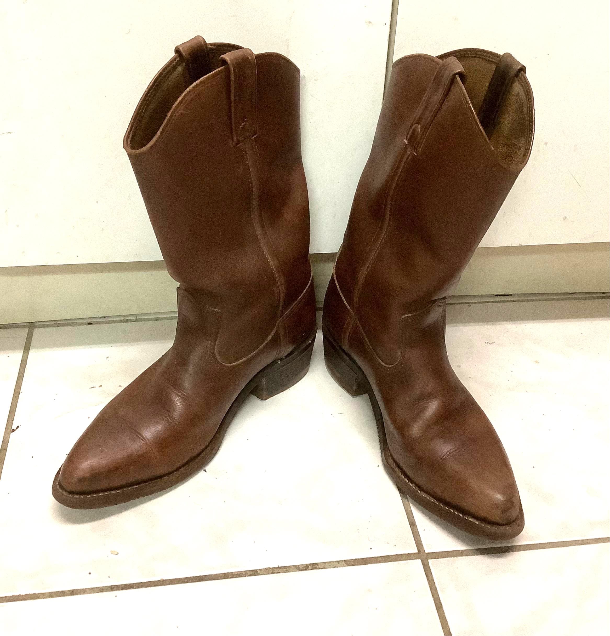 Vintage Double H Cowboy Work Boots Steel Toes Brown Leather  display picture 2