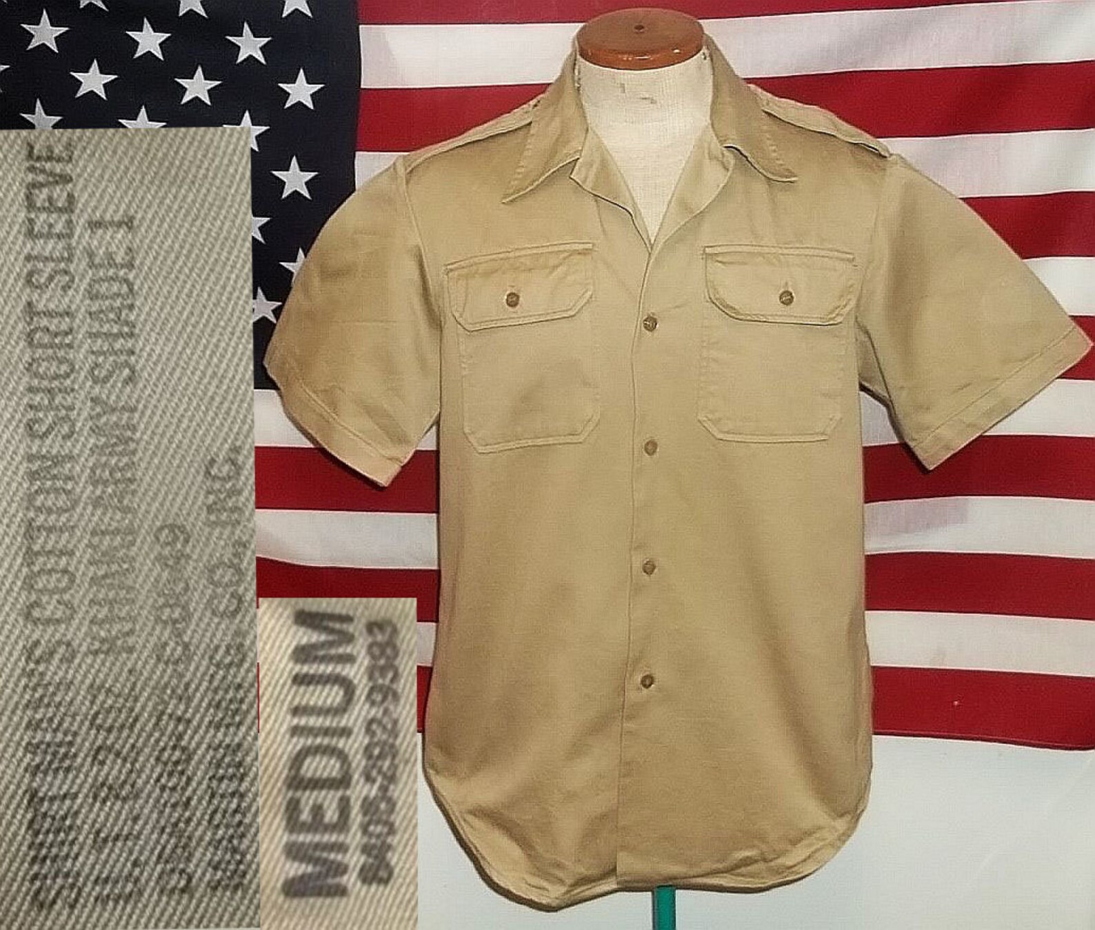Vintage US Army khaki service shirt tropical cotton late Etsy