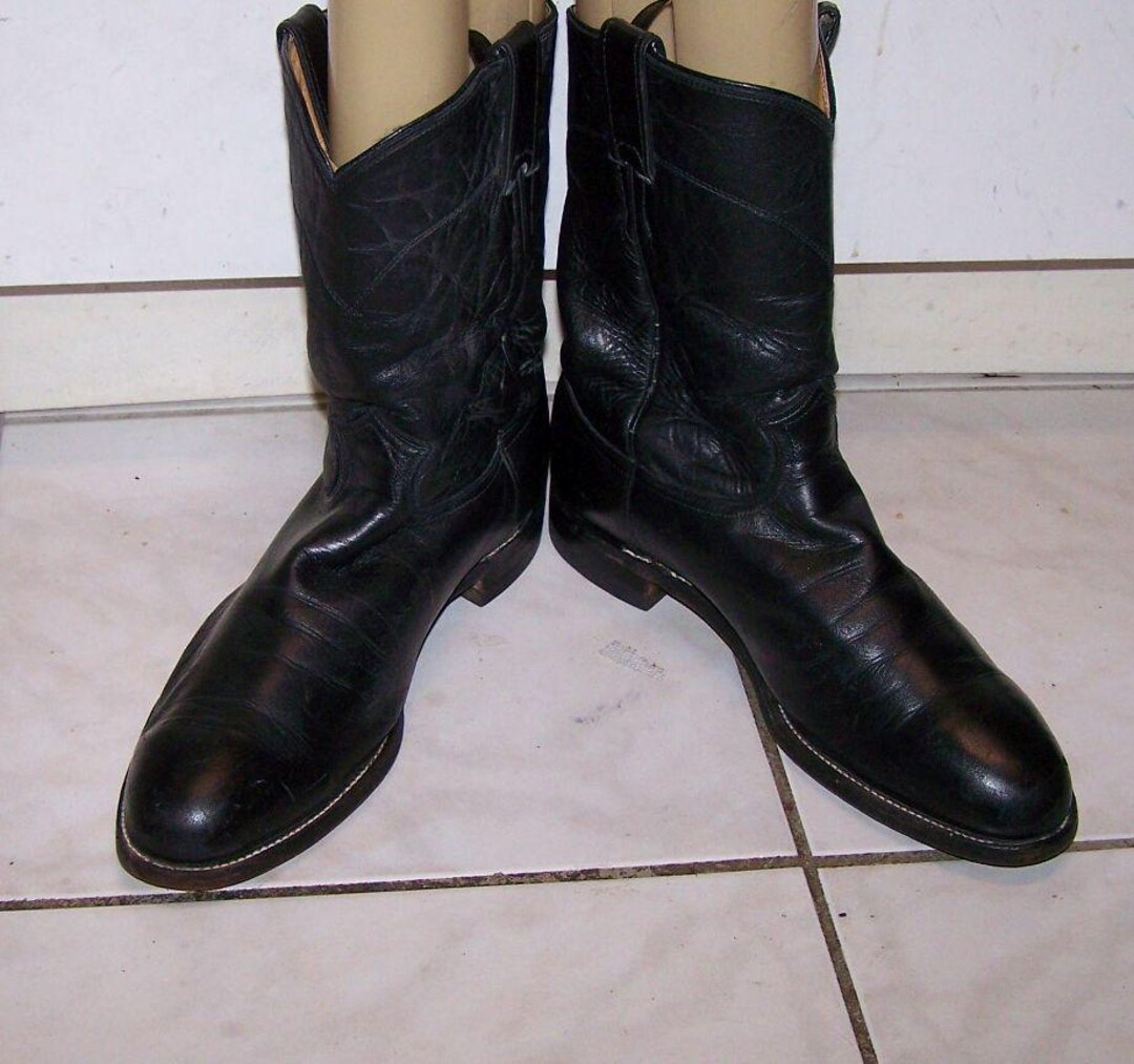 Vintage Justin Boots Black Roper Pull On Round Toe Cowboy Western 3133 8 1/2 D Vintage Black Round Toe Pull on Roper Boots Mens Size 10D - Etsy main image 3