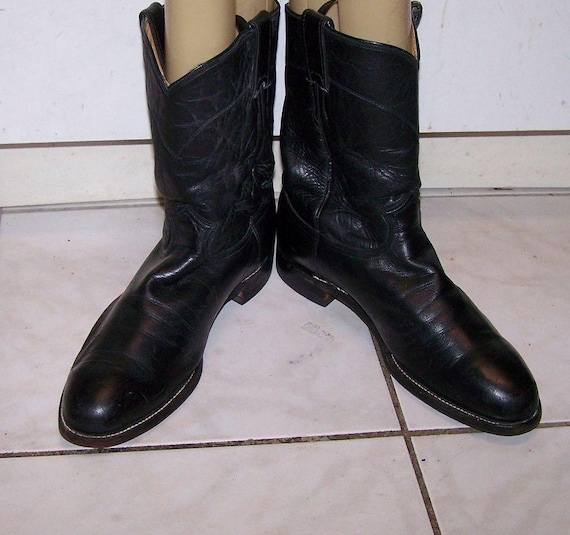 Vintage Justin Roper Boots 3133: Black Leather Cowboy Boots  display picture 1