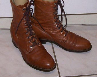 Justin Roper Boots: Cognac Leder Schnür Westernstiefel, Herren 8,5 D