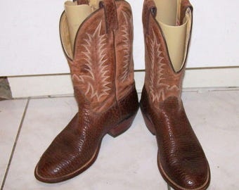 Nocona Bullhide Cowboy Boots: Brown Beige, US Mens 8.5 D