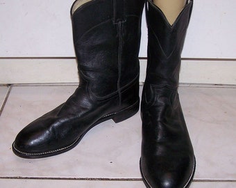 Justin Roper Boots: Black Leather Cowboy Western, Size 10.5 EE