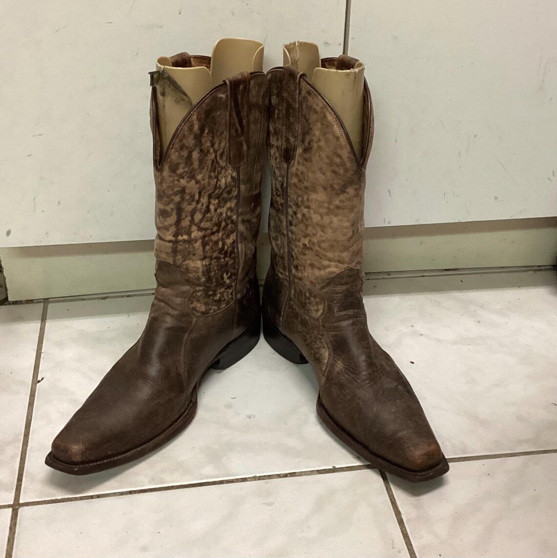 Vintage Cowboy Boots: Rancho Snip Toe marble distressed Low Heel, US Mens 9E, foto 2 di 5