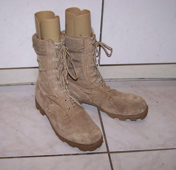 Vintage Wellco Desert Combat Boots: Tan Suede, Panama Soles 