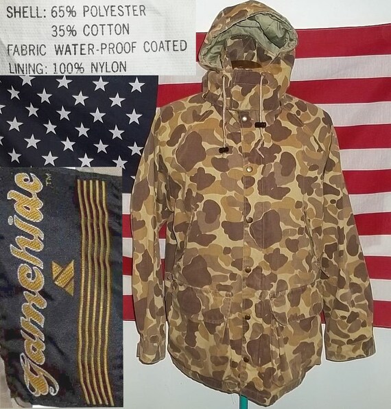 Gamehide Hunting Jacket Duck Hunter Camo Pattern Waterproof Coated Medium Size Moderately Worn Laundered Good Collectible Lowered Price