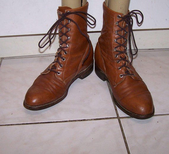 Justin Roper Boots: Cognac Leather Lace up Western Boots  display picture 2
