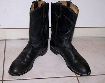 Justin Roper Boots 3133 Black Leather Cowboy Western Boots, US Mens 8.5 D
