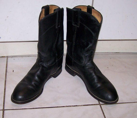 Justin Roper Boots 3133 Black Leather Cowboy Western Boots  display picture 3