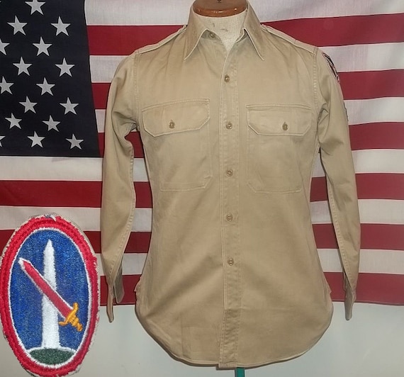 US Army khaki shirt Vietnam era Honor Guard cotton bo… Gem
