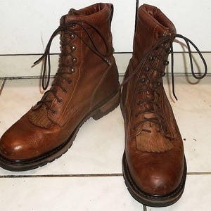 Rocky Steel Toe Work Boots: Dark Tan Leather Lace Up, US Men&#39;s 13M