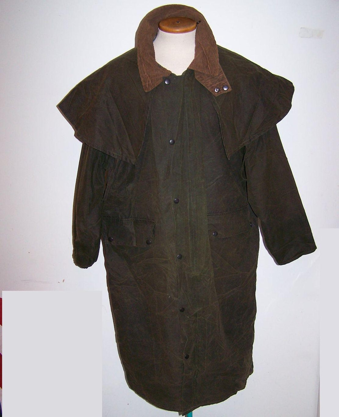 Whatbaron Outback Raincoat: Waxed Cotton Oilcloth Rainwear, Olive