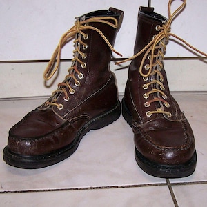 Bottes de travail vintage Gorilla Moc Toe, cuir marron, hommes 6,5 B US / 8,5 m femmes