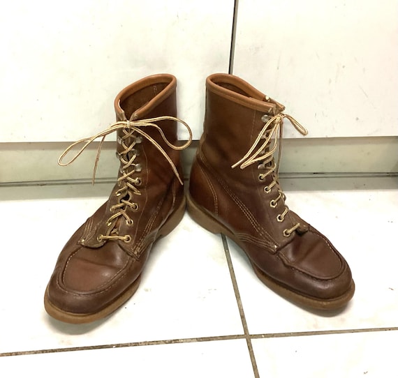 靴 CEDAR CREST / leather work boots Vintage Work Boots Moc Toe Cedar Crest Saddle Brown 9.5M - Etsy UK