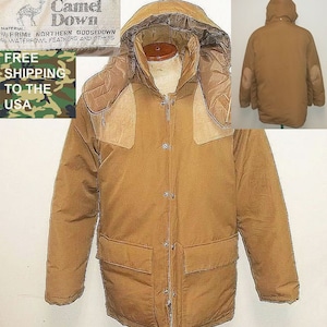 Camel Down Jacket Puffer Northern Goose Coat, Mens Small