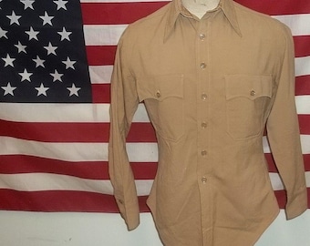 Vintage wollen shirt Amerikaans leger: kaki zomeruniform, maat Small (14 x 31 1/2)