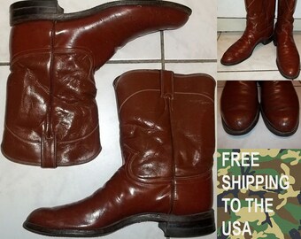 Justin roper boots western cowboy 10" high low heel model 3802 cognac color size 12 B moderately worn good condition free shipping to USA