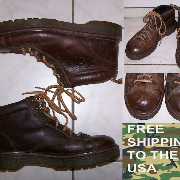 Dr Martens hiking boots model 8287 dark brown leather Airwalk cushion soles made in England mens UK 10 US 11 good shape free shipping to USA