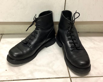 H.H. Brown Black Leather Combat Boots - US Men display picture 1