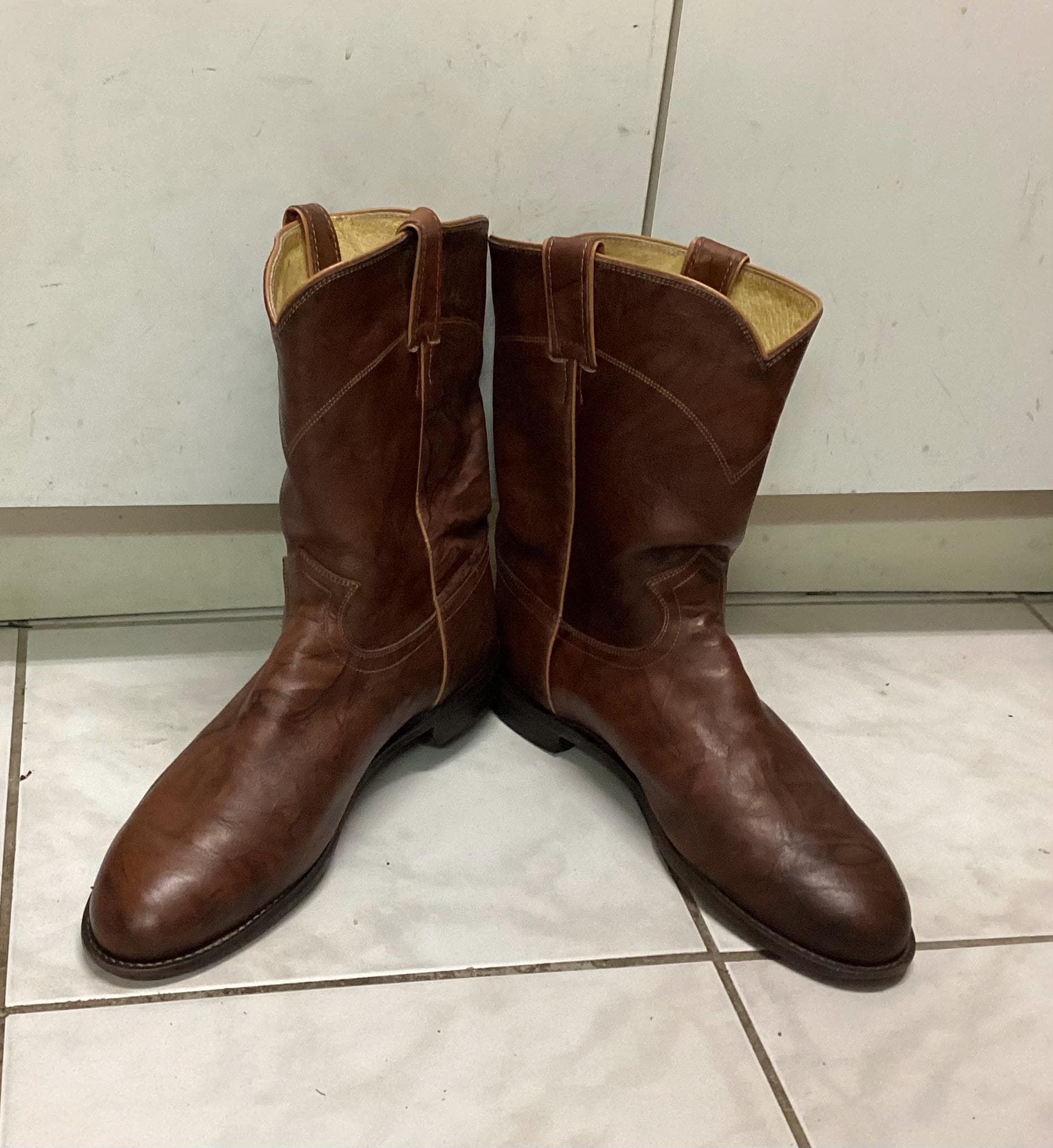 Bottes Western Vintage Justin – Cuir Marron, Lacets, Pointure 11.5 D, USA