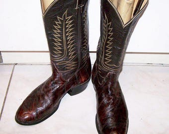 Tony Lama Eelskin Cowboy Boots: Gold Label Wine Leather, US Mens 10 D