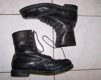 Vintage Chippewa Work Boots: Black Leather, Resoled Vibram, US Men's 12 4E