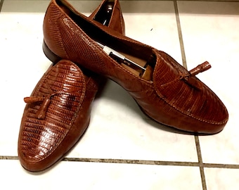 John Weitz lizard skin slip-on shoes acorn cognac colour US men’s 9.5