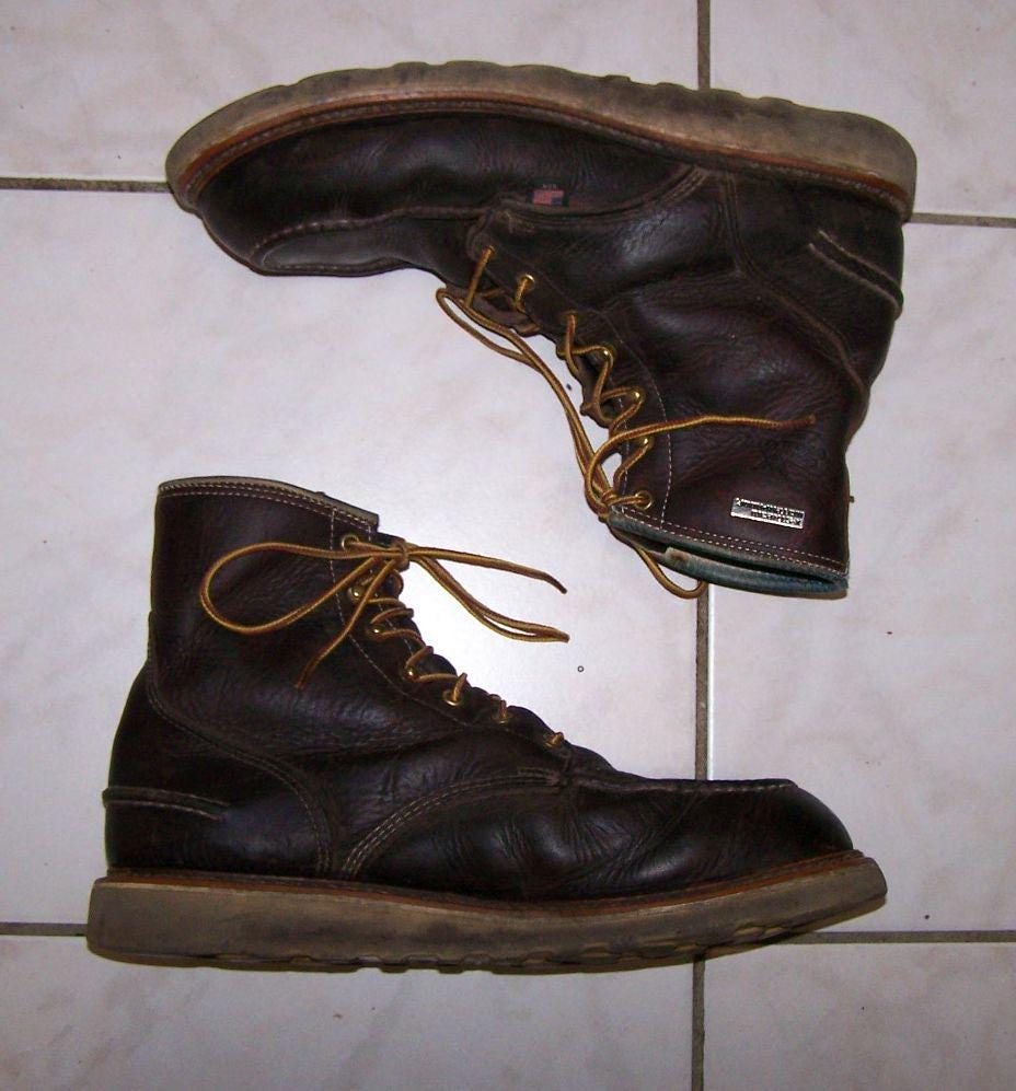 Thorogood, Vintage Thorogood Work Boots American Heritage Moc Toe Maxwear Wedge Size 11D