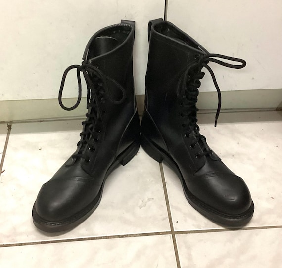Vintage Addison Army Work Boots Safety Steel Toes Black 