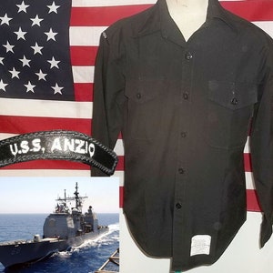 Vintage US Navy Shirt: USS Anzio Sailor Uniform, Medium 15x33