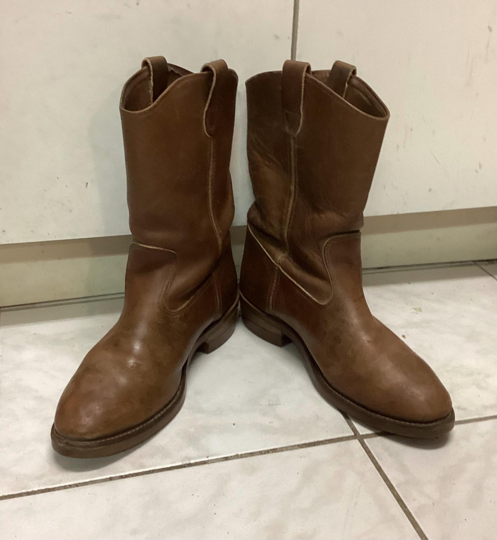 Double H Vintage 90s Western Boots Mens 8.5 D Brown Leather Cowboy 3222 USA NIB Double-H Men main image 3