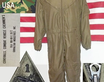 US Army coveralls tanker combat vehicle suit olive Aramid hi temp resistant 1980 issue medium short