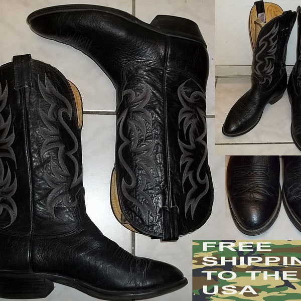 Nocona western cowboy boots 1.5" heel black leather upper made in USA size mens 10.5 D slightly worn very good free shipping to USA