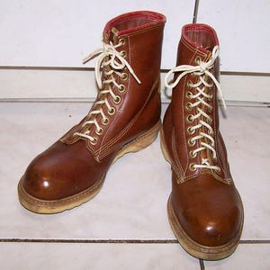 Vintage Steel Toe Work Boots: Gorilla Panther Russet Leather, Size 7 EE