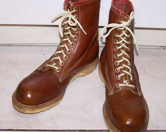 Botas de trabalho vintage com biqueira de aço: Gorilla Panther Russet Leather, tamanho 7 EE
