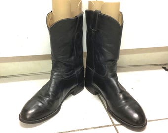 Justin Roper Boots: Black Leather Cowboy Western, Size 9 D