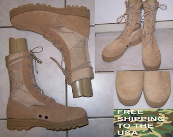 Army desert boots Belleville combat coyote suede cordura upper Vibram sole US mens size 6.5 womens 8.5 Mondopoint 253x94 new never worn