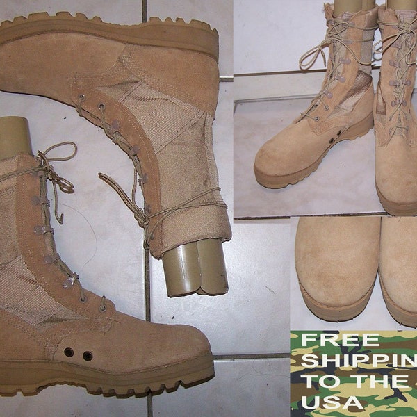 Army desert boots Belleville combat coyote suede cordura upper Vibram sole US mens size 6.5 womens 8.5 Mondopoint 253x94 new never worn