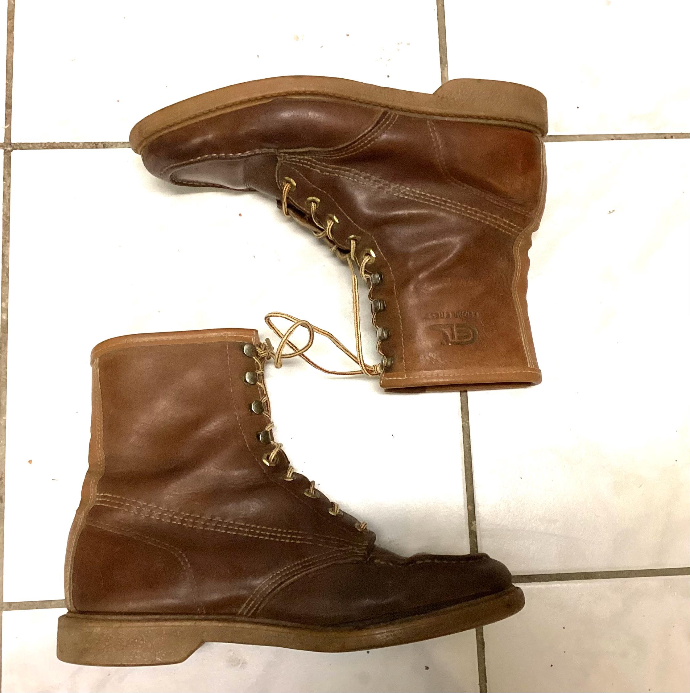 靴 CEDAR CREST / leather work boots Vintage Work Boots Moc Toe Cedar Crest Saddle Brown 9.5M - Etsy