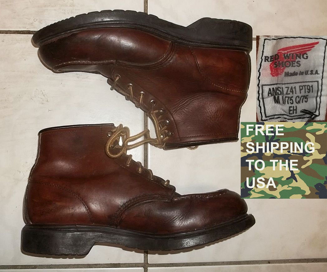 Red Wing Work Boots Safety Steel Toes Moc Toe Model 4439 Brown Leather Ankle High Laced US 8.5 Good Condition Oil Resistant Soles Etsy