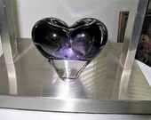 Art Glass Bud Vase, Paperweight, Heart Shaped Cased Glass, signed Rosenthal, Hand Blown glass paper weight bubbles with Abstact center