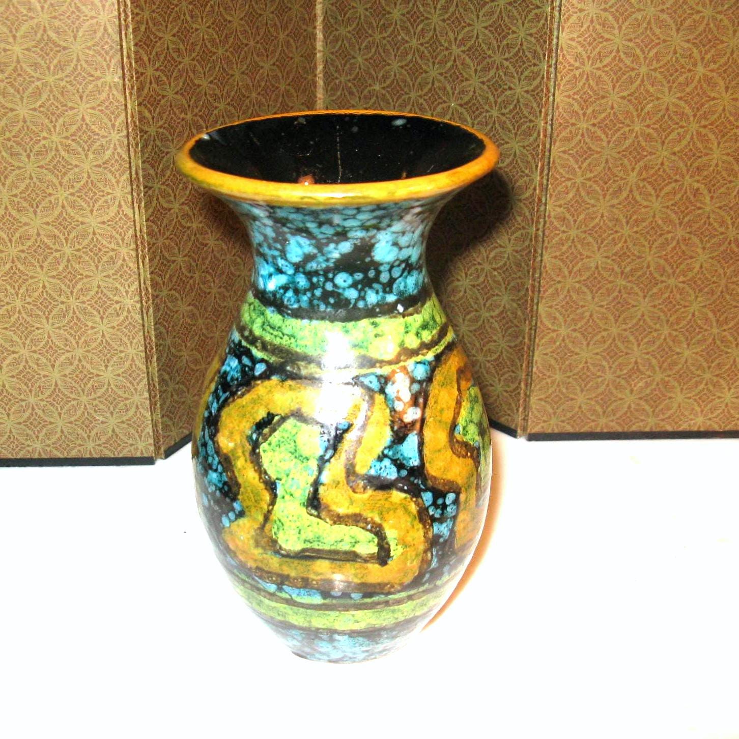 1950年代のヴィンテージイタリア製花瓶、テラコッタ、まだら模様の青い