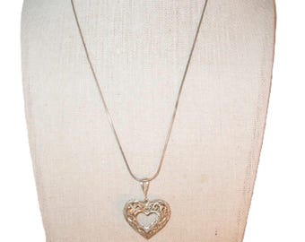 Sterling Silver Heart Pendant Necklace With Intricate Filigree Design