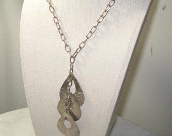 Modernist multi-tier textured teardrop Hammered Metal necklace