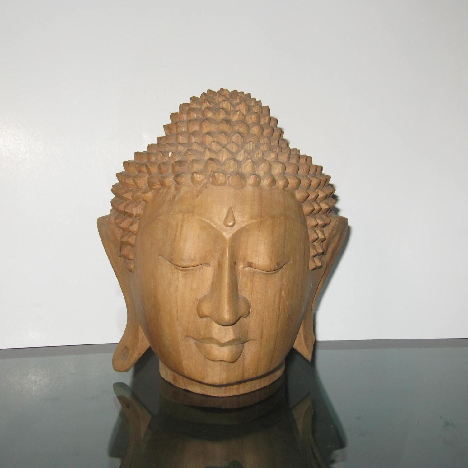 Amazon.com: NA Solid Creative Cast Iron Southeast Asian  Vtg Carved Wood Buddha Head Statue Brown Gold Bust Buddhist Altar Decor Handmade main image 1