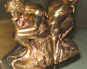 Vintage Brass The Thinker Bookends, 7" tall , Hollywood Regency decor!