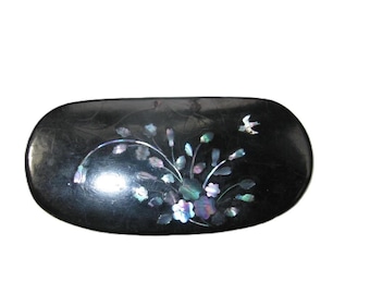 Antique Papier‑Mâché Snuff Box with Abalone Inlay — Late 19th/Early 20th Century